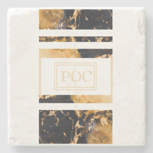 Dark Blue Gold Abstrakt Monogram Steinuntersetzer