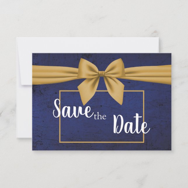 Dark Blue Gold Bow Save The Date (Vorderseite)