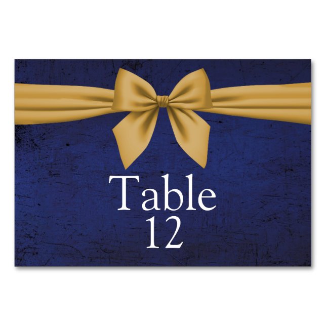 Dark Blue Gold Bow Tischnummer (Vorderseite)
