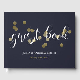Dark Blue & Gold Confetti Wedding Gästebuch