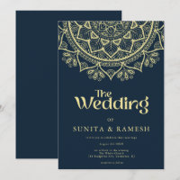 Dark Blue Gold Elegant Bollywood Indian Wedding
