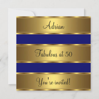 Dark Blue & Gold Fantastische 50. Geburtstagsparty Einladung