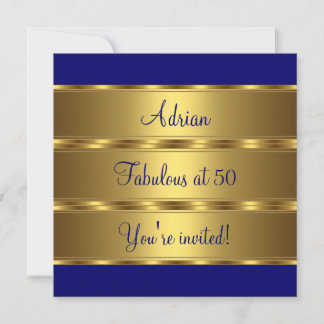 Dark Blue & Gold Fantastische 50. Geburtstagsparty Einladung