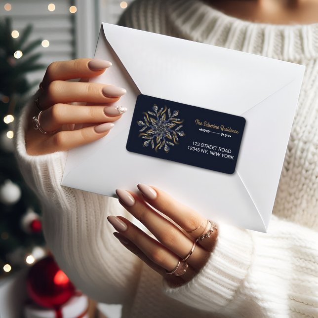 Dark Blue & Gold Midnight Sparkle Stars New Year  Adressaufkleber (Von Creator hochgeladen)