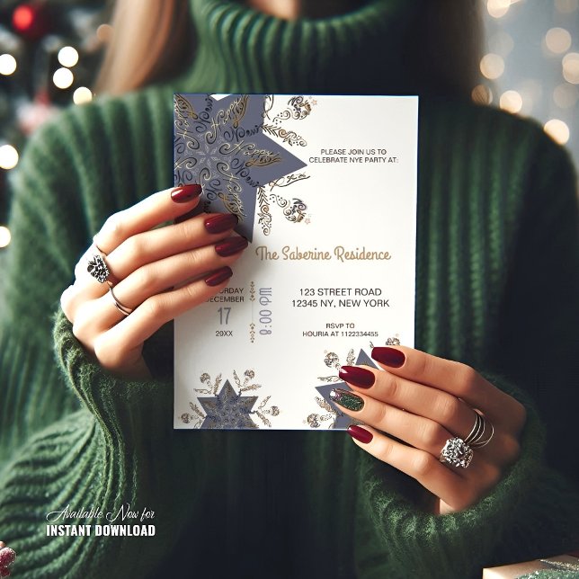 Dark Blue & Gold Midnight Sparkle Stars New Year  Einladung (Von Creator hochgeladen)