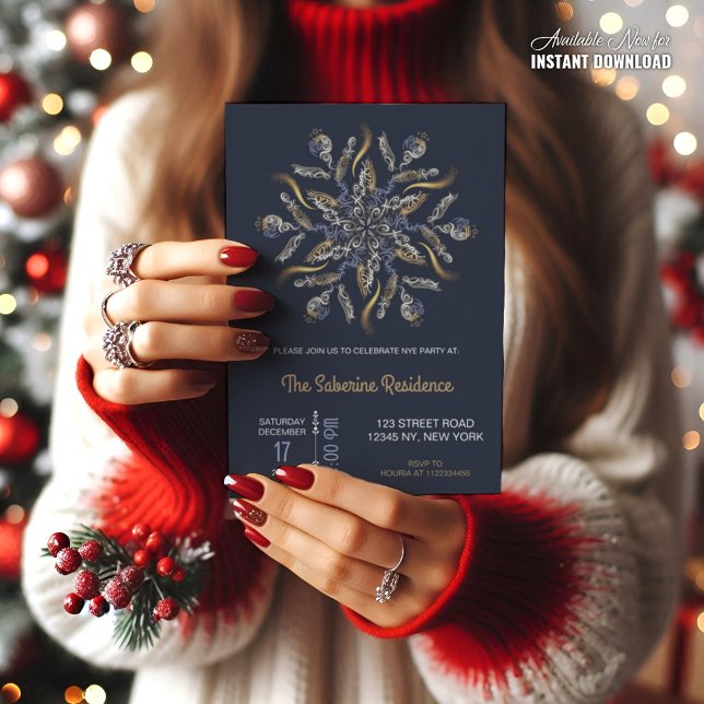 Dark Blue & Gold Midnight Sparkle Stars New Year  Einladung (Von Creator hochgeladen)