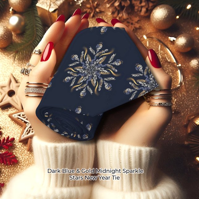 Dark Blue & Gold Midnight Sparkle Stars New Year  Krawatte (Von Creator hochgeladen)