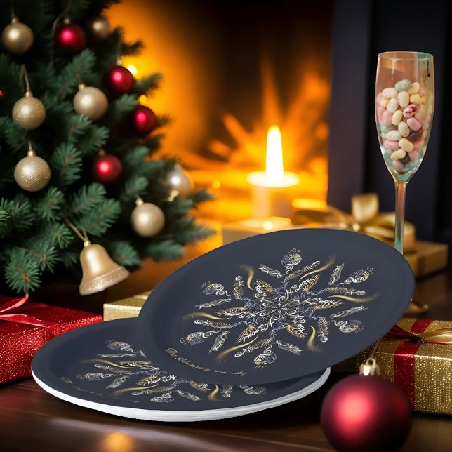 Dark Blue & Gold Midnight Sparkle Stars New Year  Pappteller (Von Creator hochgeladen)