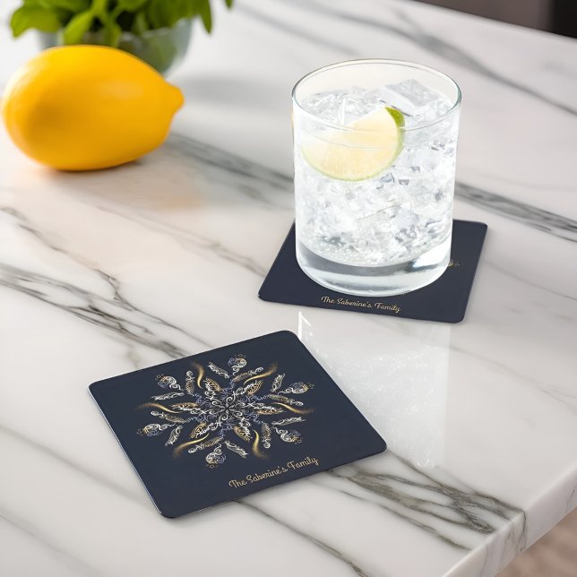 Dark Blue & Gold Midnight Sparkle Stars New Year  Rechteckiger Pappuntersetzer (Von Creator hochgeladen)