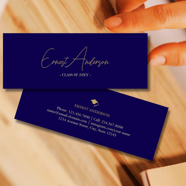 Dark Blue Gold Moderne Elegante Abschluss Name Car Mini Visitenkarte (Von Creator hochgeladen)