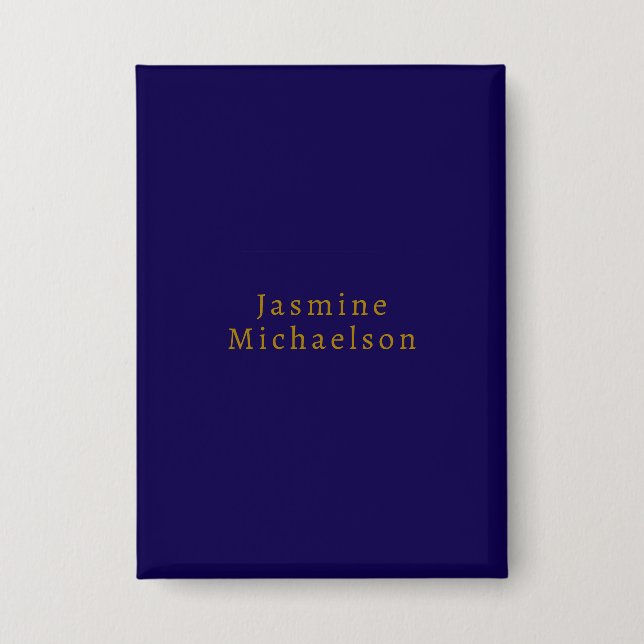 Dark Blue & Gold Niedlicher Minimalistischer Name Button (Vorderseite)