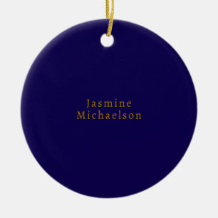 Dark Blue & Gold Niedlicher Minimalistischer Name Keramik Ornament