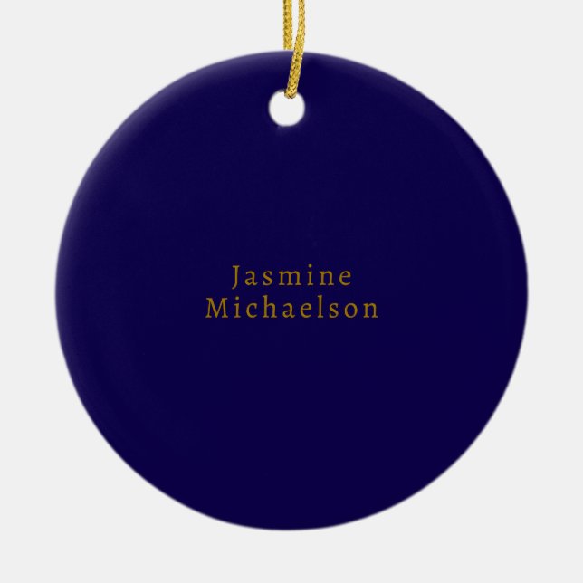Dark Blue & Gold Niedlicher Minimalistischer Name Keramik Ornament (Vorne)
