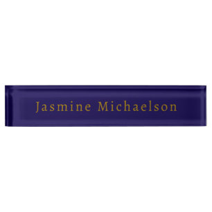 Dark Blue & Gold Niedlicher Minimalistischer Name Namensplakette