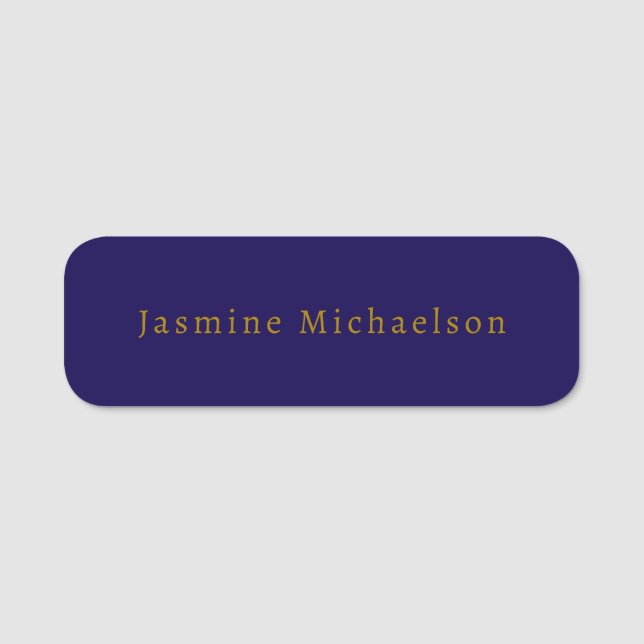 Dark Blue & Gold Niedlicher Minimalistischer Name Namensschild (Vorderseite)
