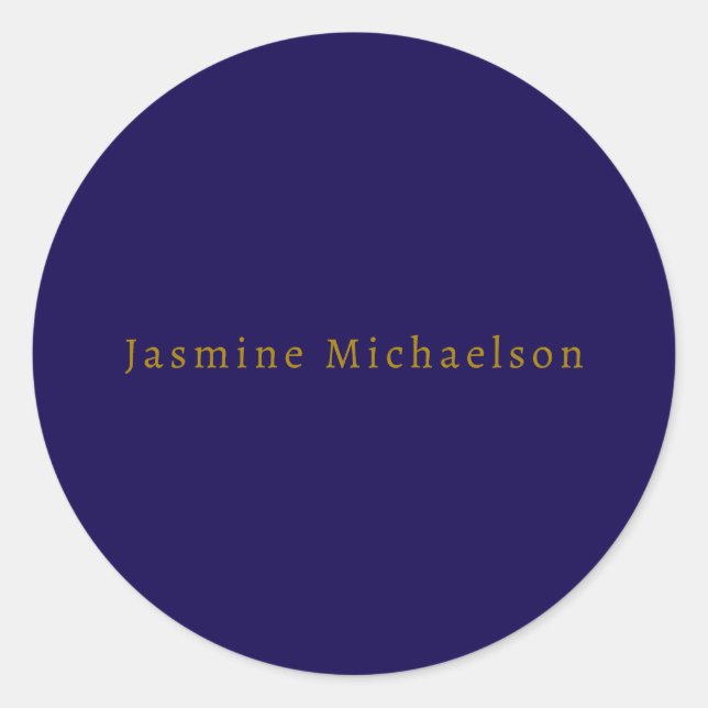 Dark Blue & Gold Niedlicher Minimalistischer Name Runder Aufkleber (Vorderseite)