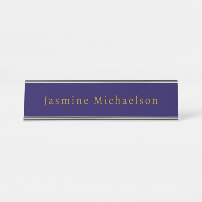 Dark Blue & Gold Niedlicher Minimalistischer Name Schreibtischnamensplakette (Vorderseite )