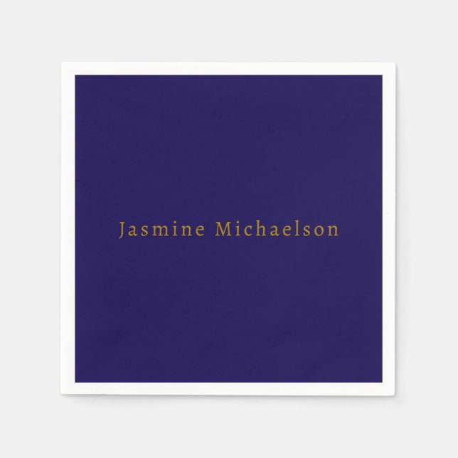 Dark Blue & Gold Niedlicher Minimalistischer Name Serviette (Vorderseite)