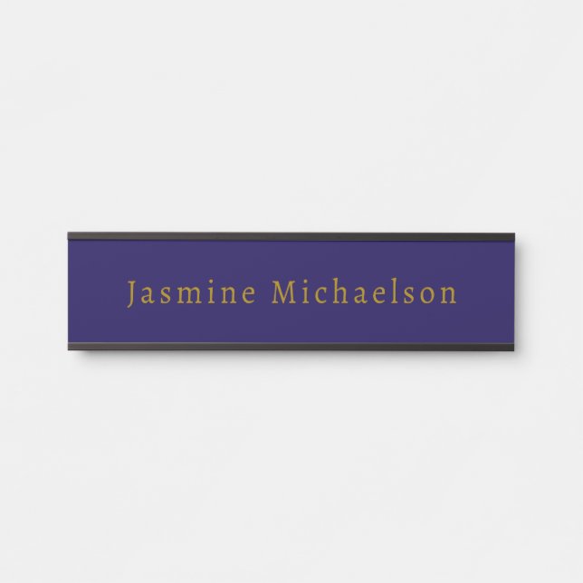 Dark Blue & Gold Niedlicher Minimalistischer Name Türschild (Vorderseite )