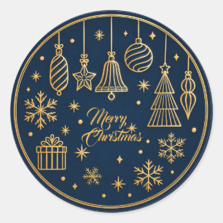 Dark Blue ＆Gold Ornament Merry Christma　Sticker Runder Aufkleber