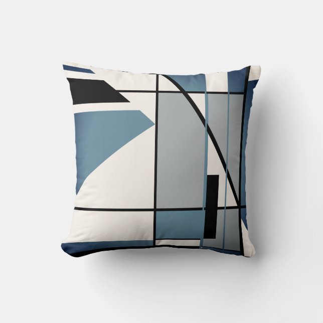 Dark Blue Gray Black Mosaic Geometric Art Abstrakt Kissen (Vorderseite)