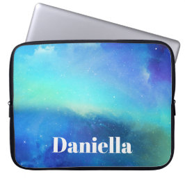 Dark Blue Holographic Sky mit Individuelle Name Laptopschutzhülle