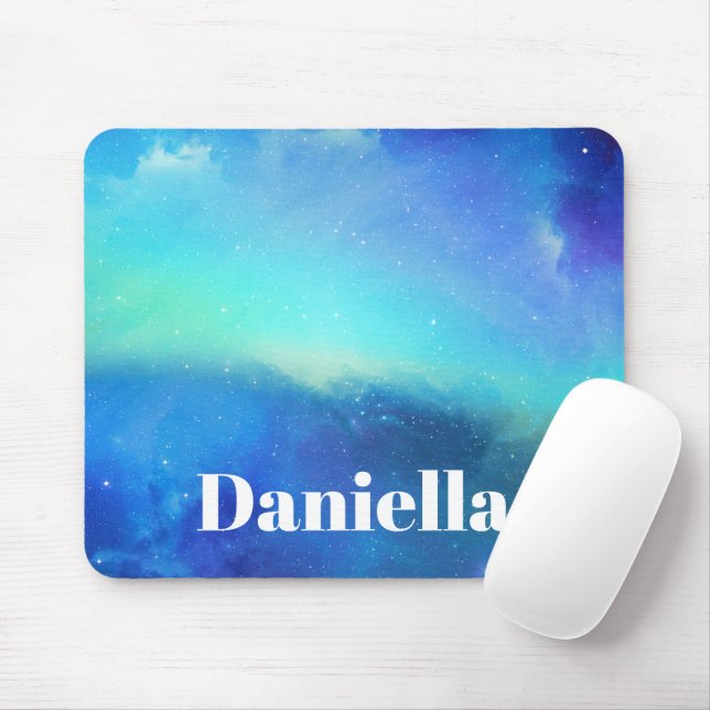 Dark Blue Holographic Sky mit Individuelle Name Mousepad (Mit Mouse)