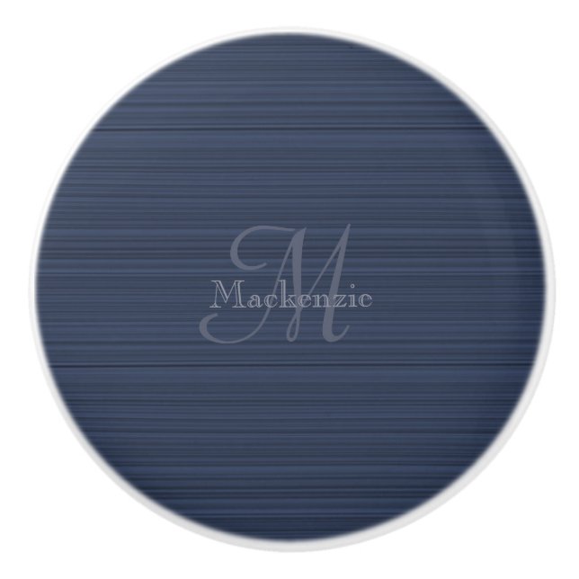 Dark Blue Horizontal Stripes Custom Monogram Name Keramikknauf (Vorderseite)