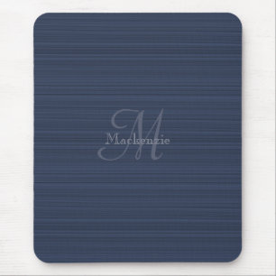 Dark Blue Horizontal Stripes Custom Monogram Name Mousepad