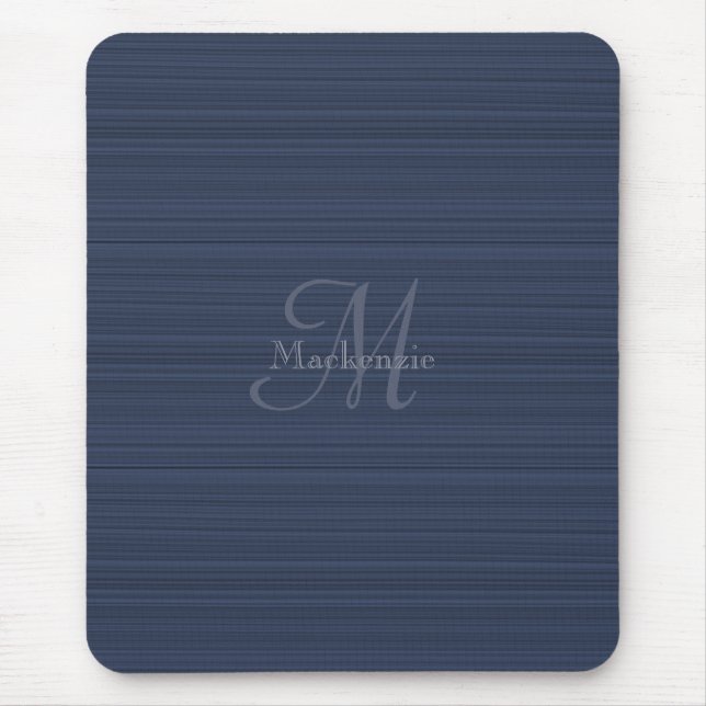 Dark Blue Horizontal Stripes Custom Monogram Name Mousepad (Vorne)