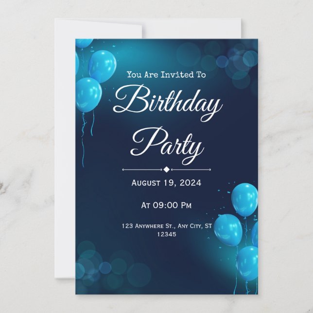 Dark Blue Illustrative Birthday Einladung (Vorderseite)
