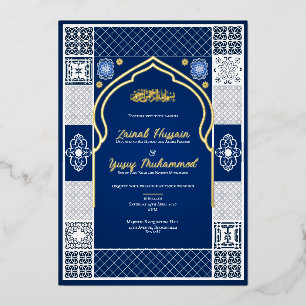 Dark Blue Islamic Arabesque Hochzeitseinladung Folieneinladung