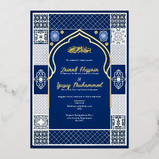 Dark Blue Islamic Arabesque Hochzeitseinladung Folieneinladung