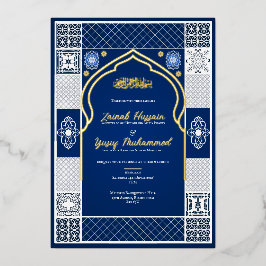 Dark Blue Islamic Arabesque Hochzeitseinladung Folieneinladung