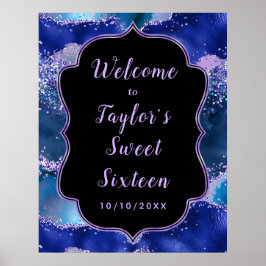 Dark Blue Lila Ocean Agate 16 . Geburtstag Willkom Poster