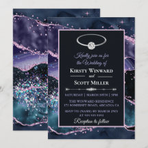 Dark Blue Lila Pink Glitzer Agate Wedding