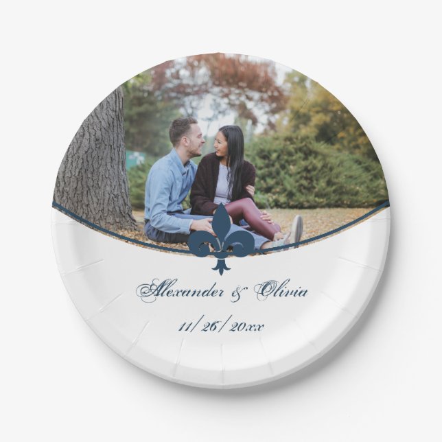 Dark Blue Lilie Foto Wedding Paper Plate Pappteller (Vorderseite)