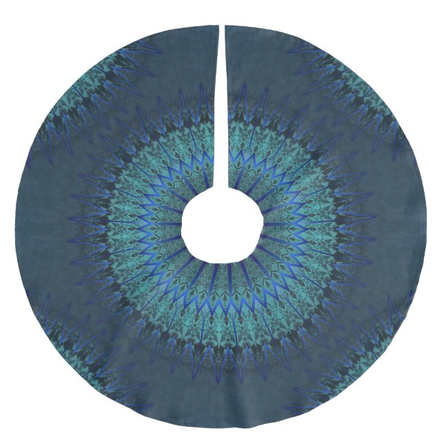 Dark Blue Mandala Polyester Weihnachtsbaumdecke (Vorderseite)
