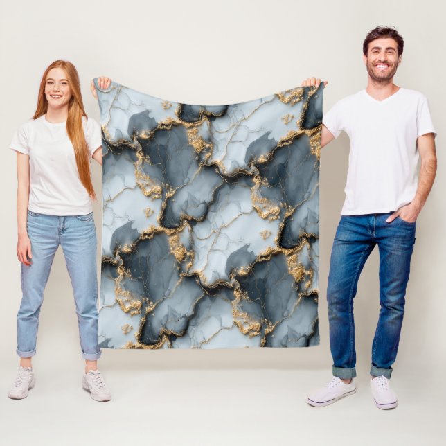 Dark Blue Marble Texture with Liquid Gold Veins Fleecedecke (Beispiel)
