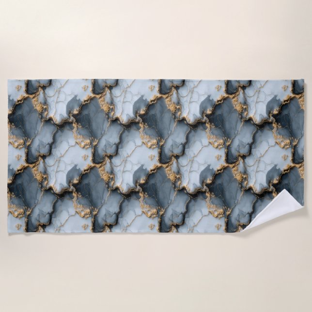 Dark Blue Marble Texture with Liquid Gold Veins Strandtuch (Vorderseite)