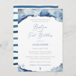 Dark Blue Maritime Boy Baptisse 1. Geburtstag Part Einladung