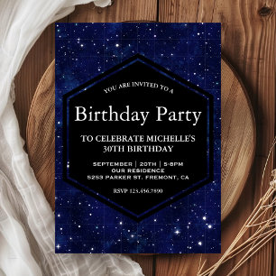 Dark Blue Midnight Starry Sky Birthday Party Einladung