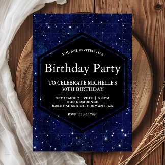 Dark Blue Midnight Starry Sky Birthday Party Einladung