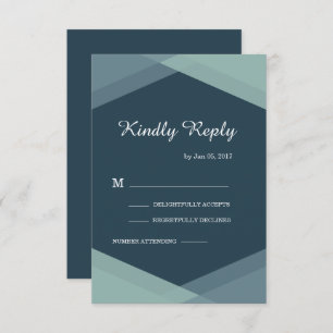 Dark Blue Mint Geometric Modern Wedding RSVP Einladung