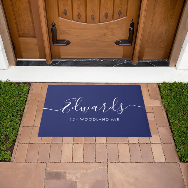 Dark Blue Modern Script Personalisiert Doormat Fußmatte (Außenbereich)