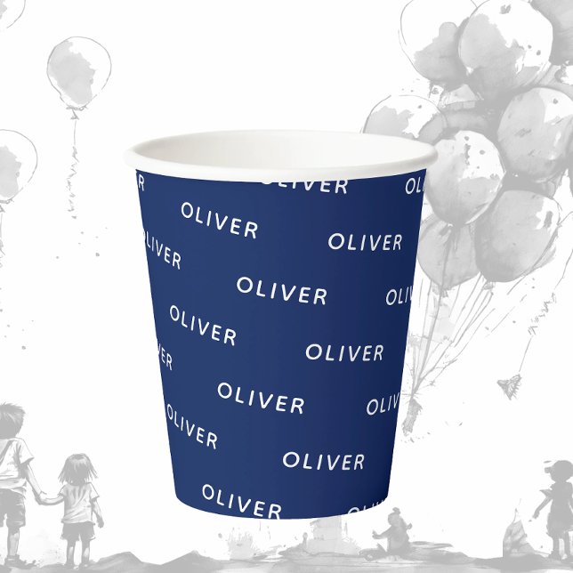 Dark Blue Name des Kindes zum Geburtstag Pappbecher (Von Creator hochgeladen)