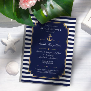 Dark Blue Nautical Bridal Dusche Einladung