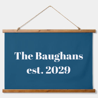 Dark Blue Nautical Family Tapestry Wandteppich Mit Holzrahmen