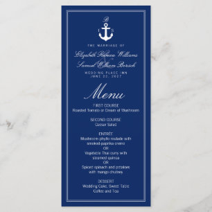 Dark Blue Nautical Monogram Anchor Wedding Menu Menükarte