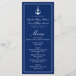 Dark Blue Nautical Monogram Anchor Wedding Menu Menükarte